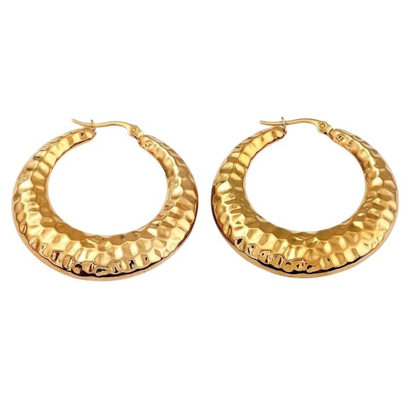 1 5/8 Inch 43mm Hoop Gold Tone Pierced Post Earrings - Picture 5 of 5